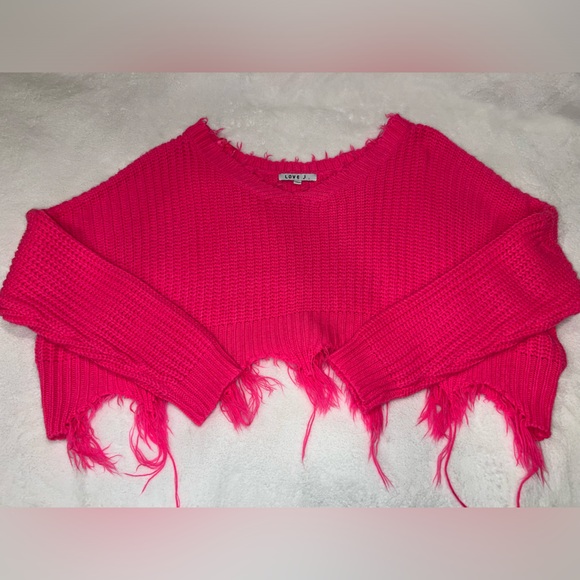 love J Sweaters - Love J Pink Frayed Hem Sweater